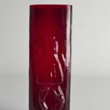 Swedish Red Devil Triangular Glass Vase by Christer Sjögren for Lindshammar