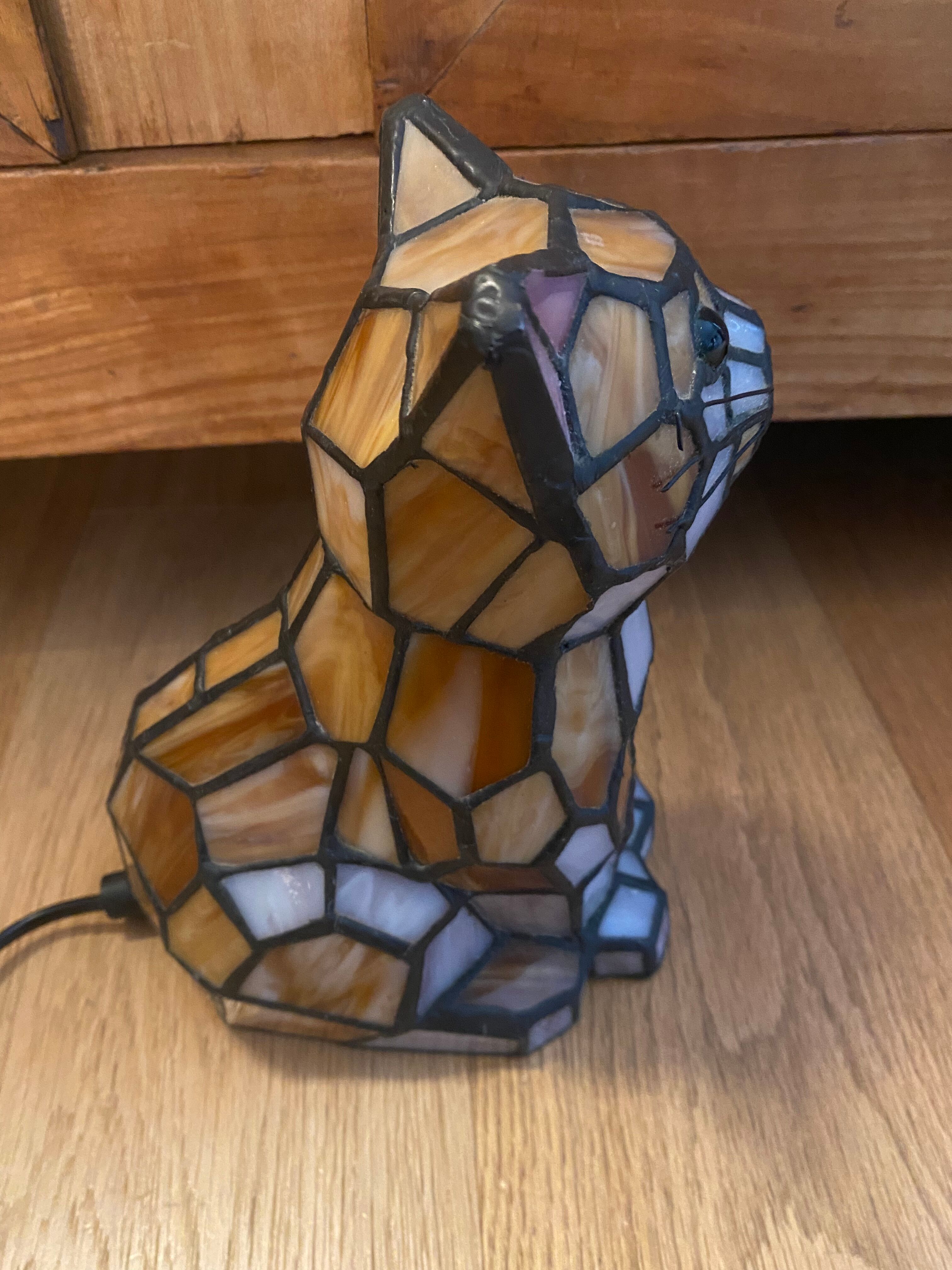 Vintage cat lamp in glass and metal
