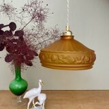 Suspension abat-jour art déco ancien en verre jaune