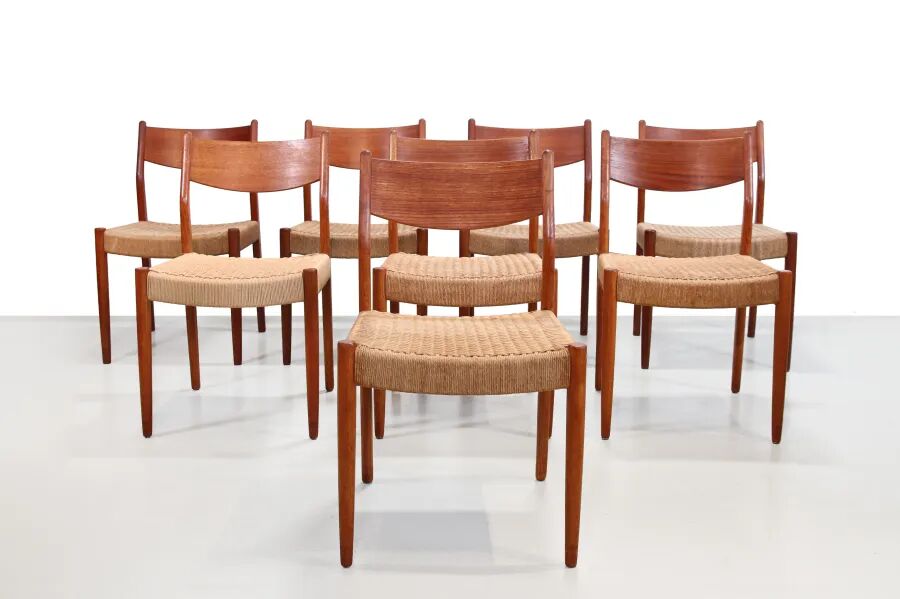 Set of four teak and papercord Marten Franckena chairs for Fristho