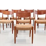 Set of four teak and papercord Marten Franckena chairs for Fristho