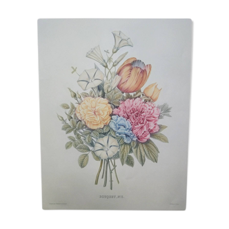 Old watercolor engraving - Bouquet Number 3 - Signed JP REDOUTE and A.PREVOST