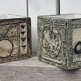 Pair of Troika Cornwall English ceramic cube vases by Linda Hazel and Avril Bennet, 1970