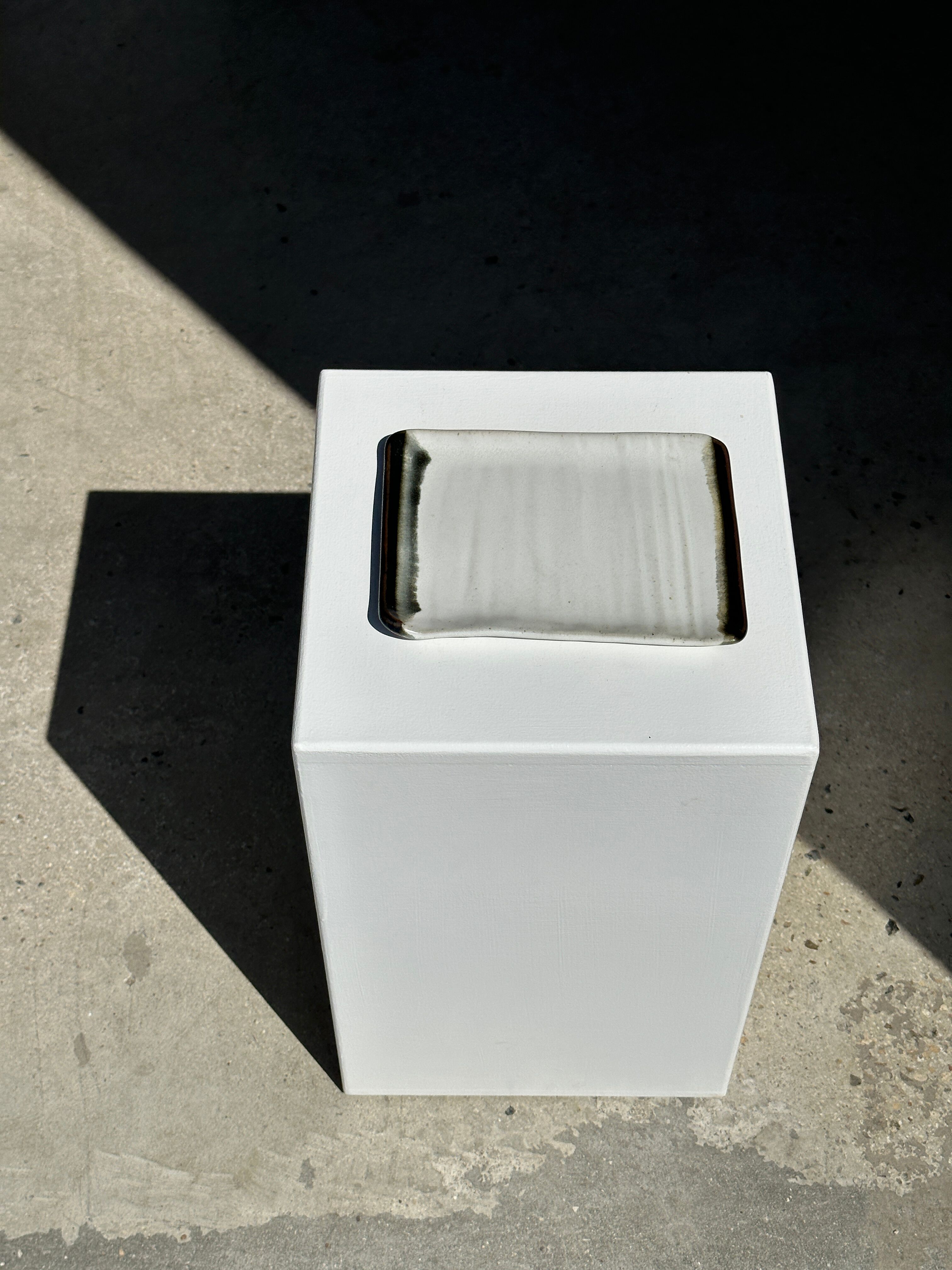 Trio of small rectangular serving dishes white and black Indonesian ceramic 21x16