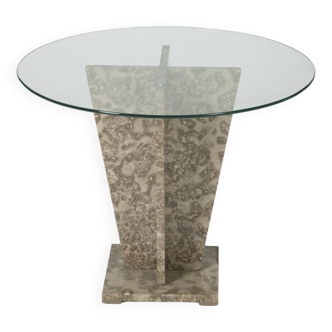 Marble and glass pedestal table