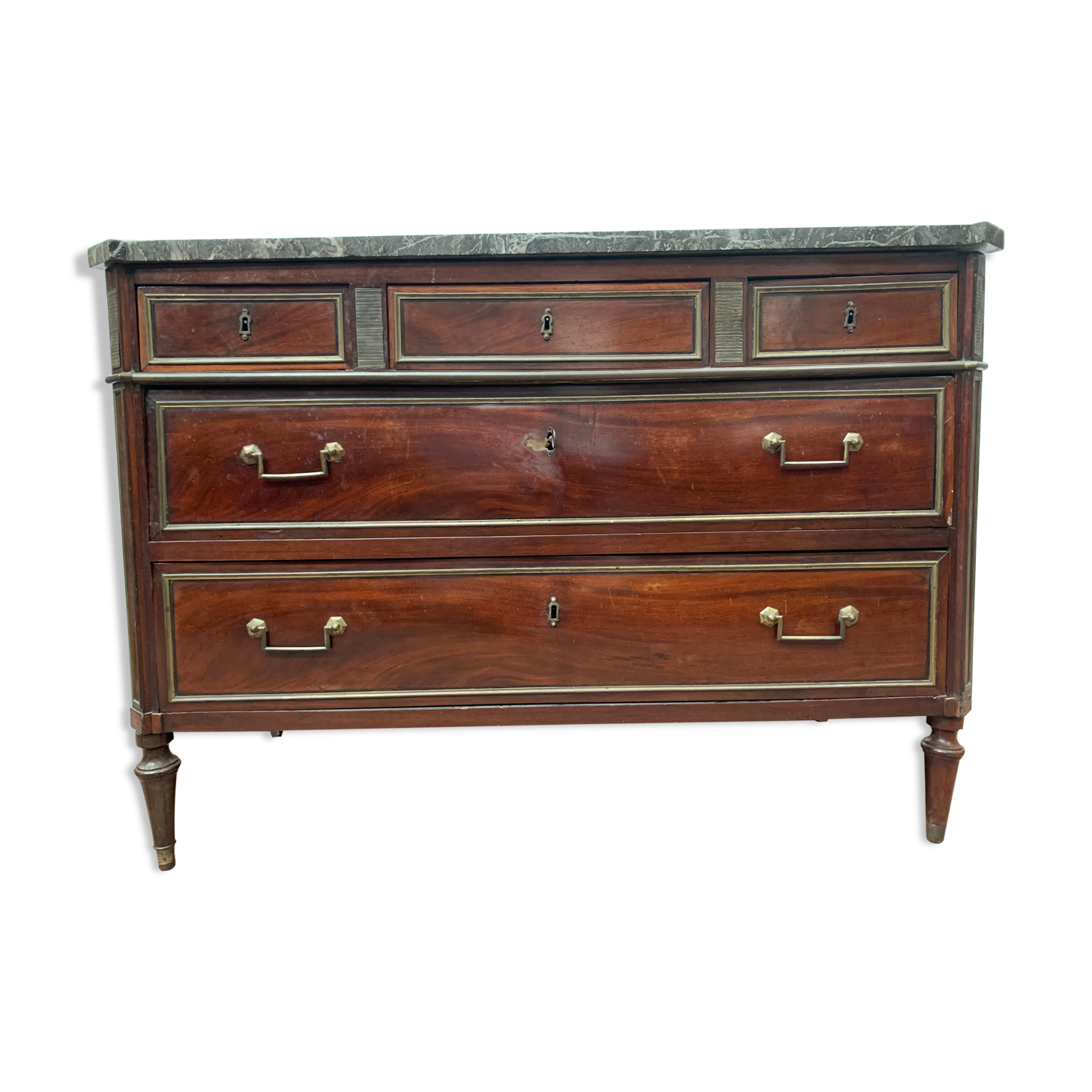 Commode style Lois XVI in mahogany Top of veined gray marble XIX century