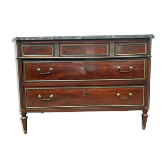 Commode style Lois XVI in mahogany Top of veined gray marble XIX century