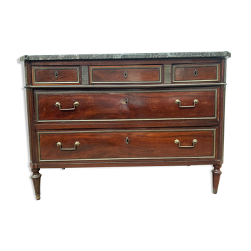 Commode style Lois XVI in mahogany Top of veined gray marble XIX century
