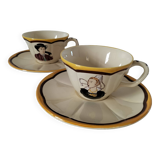 2 large Breton cups with saucers