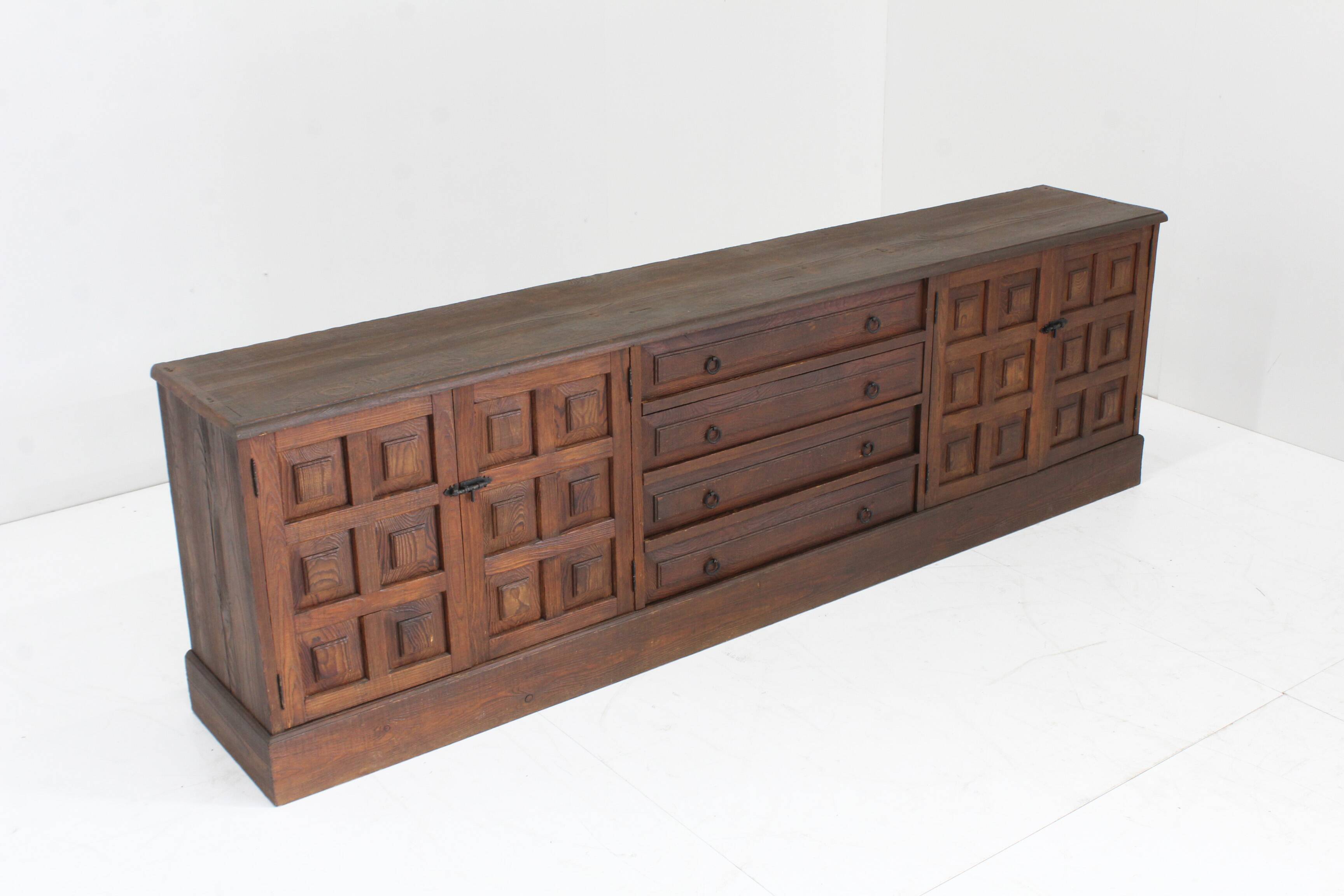 Vintage Brutalist Sideboard solid wood , Spain 1970s