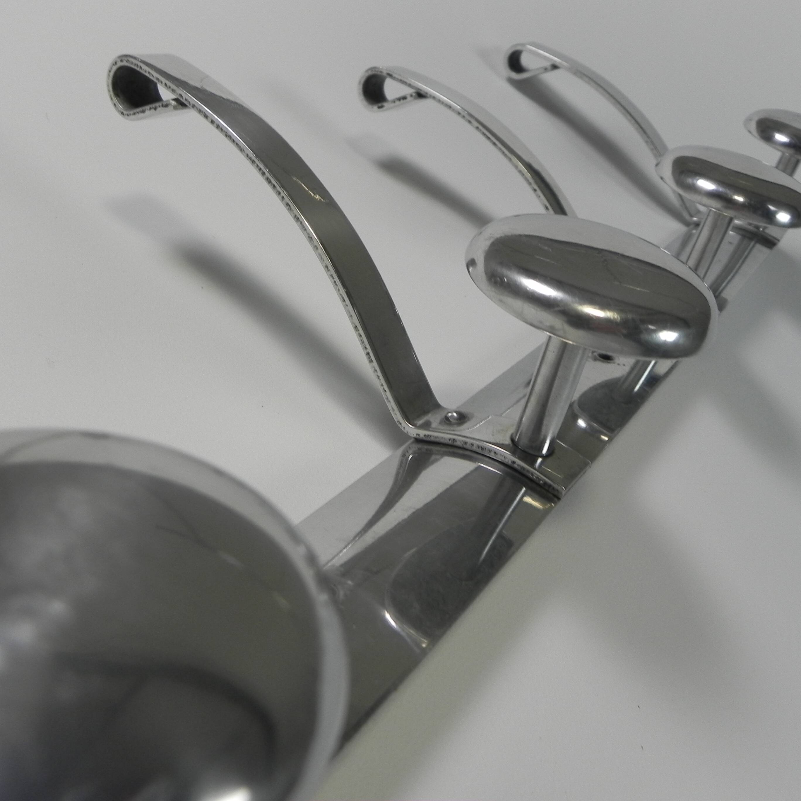 Aluminum vintage wall coat rack with 5 hooks, 1950s