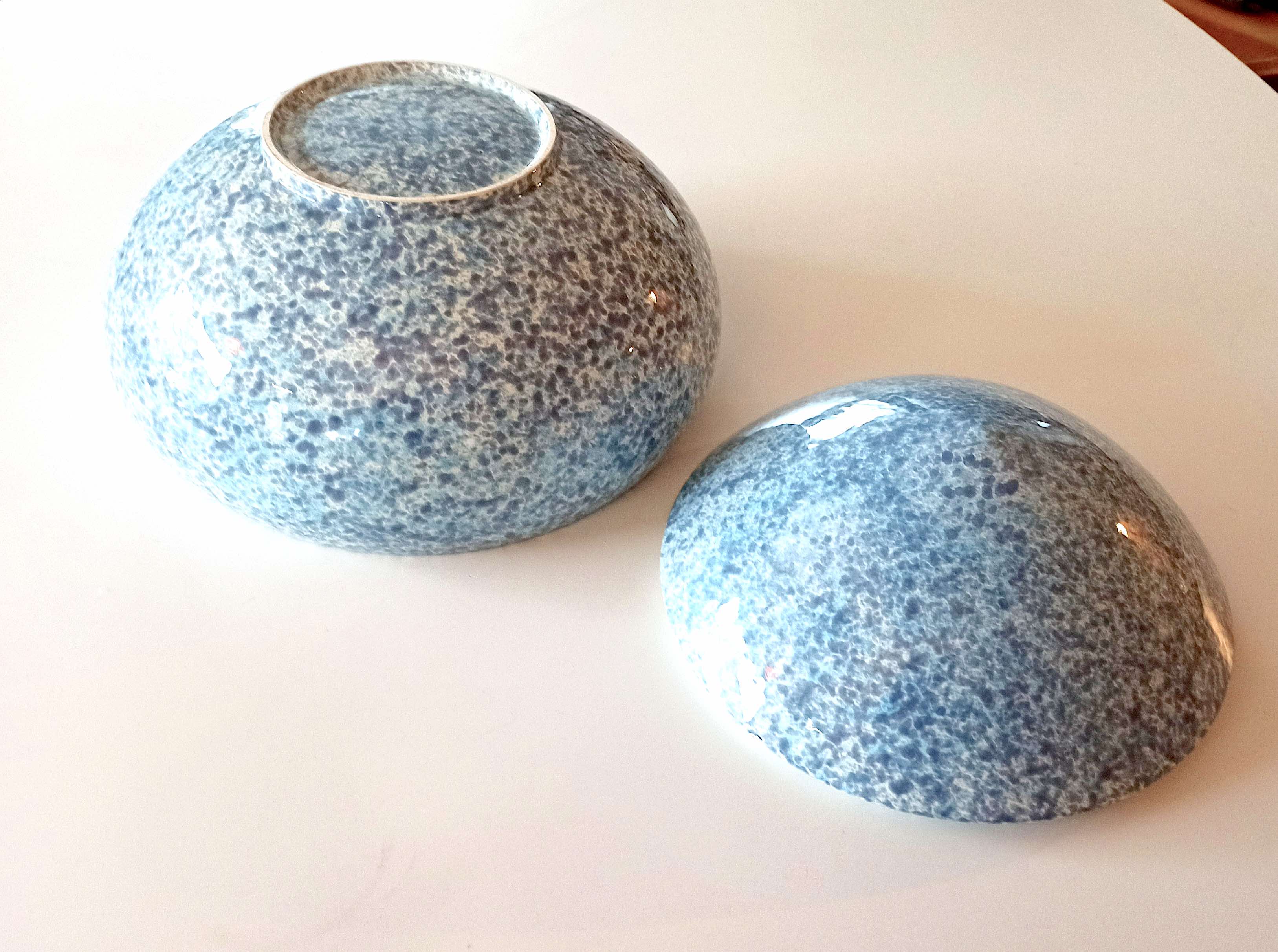 Large blue glazed ceramic biscuit jar Diameter 32.5 cm