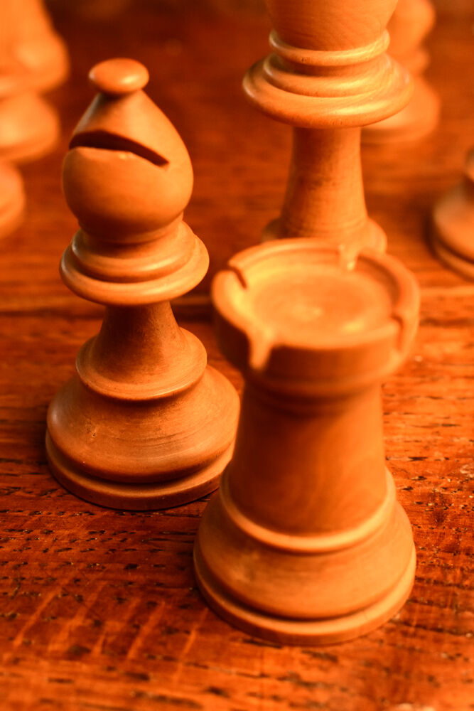 Old Staunton chess set in late nineteenth century wood