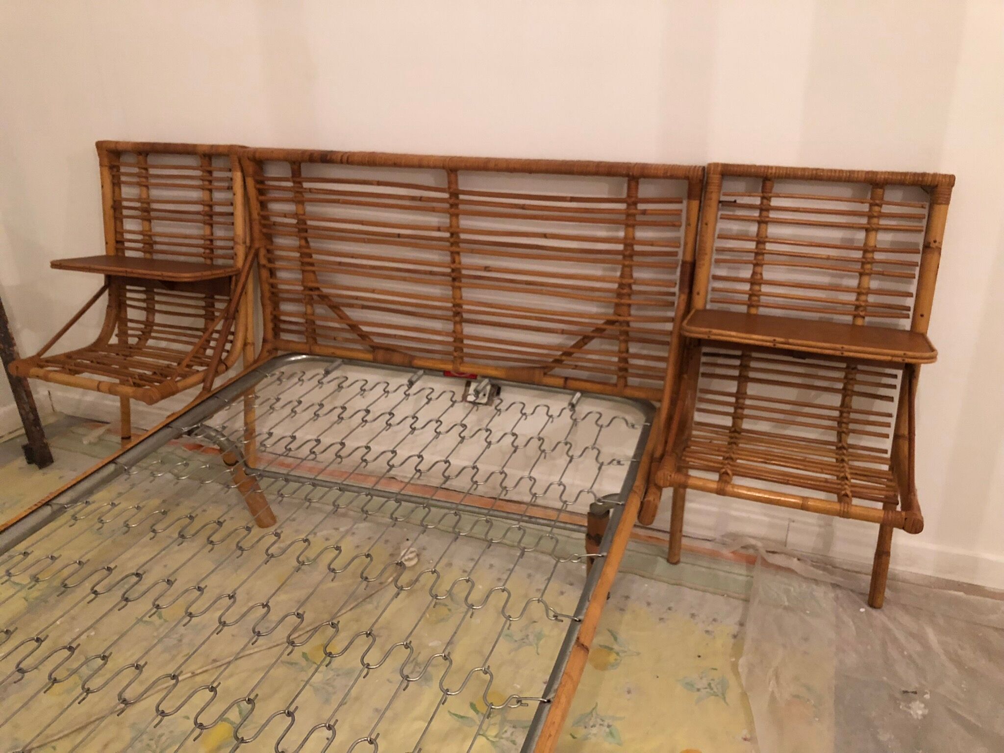 With integrated nightstands vintage rattan bed