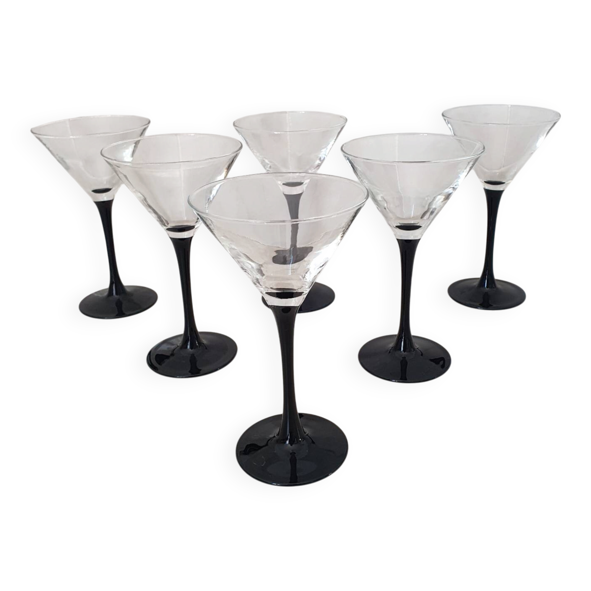 6 cocktail glasses / black stem martini glasses