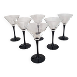 6 cocktail glasses / black stem martini glasses