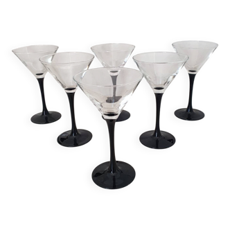 6 cocktail glasses / black stem martini glasses