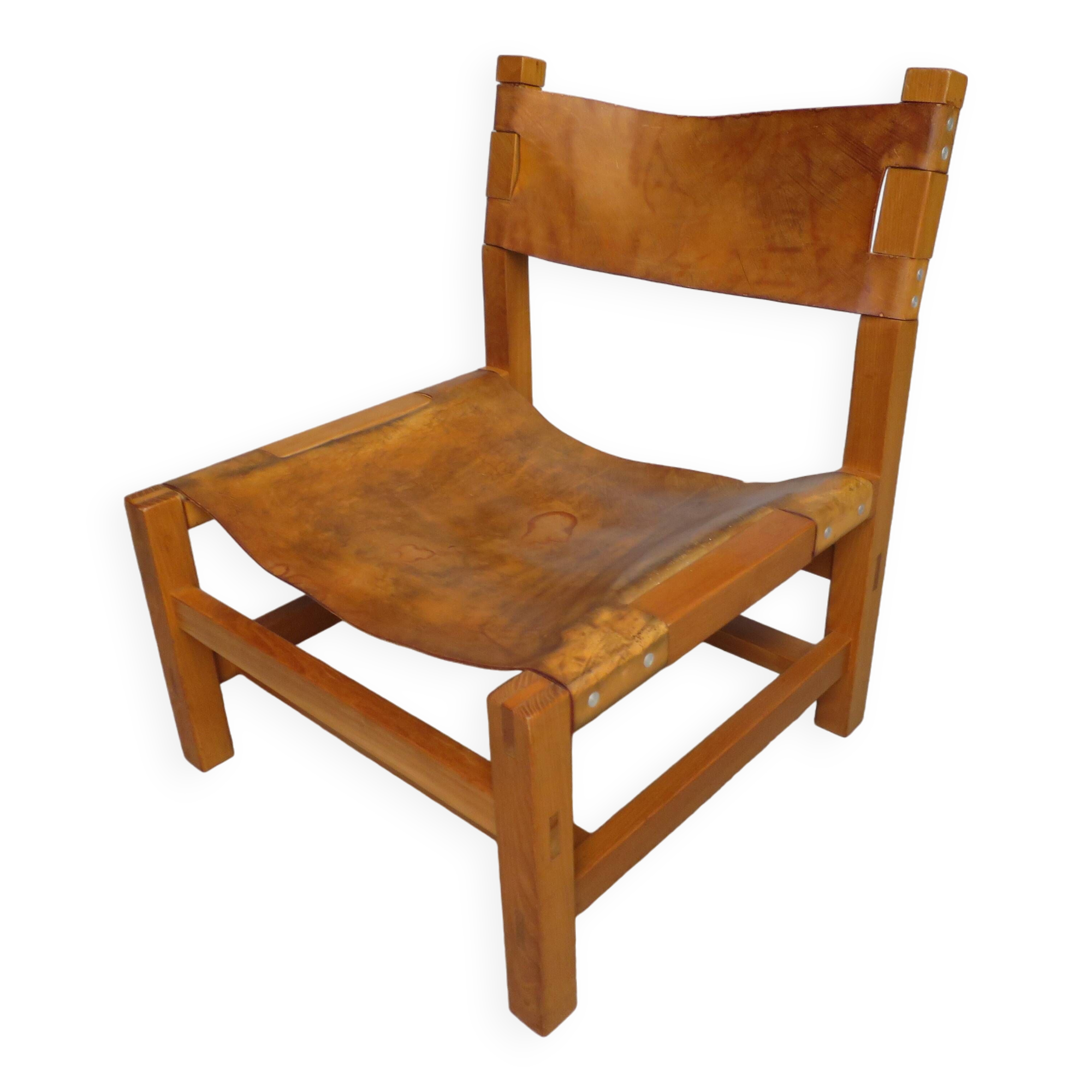 Elm and leather armchair Maison Regain