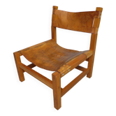 Fauteuil orme et cuir Maison Regain