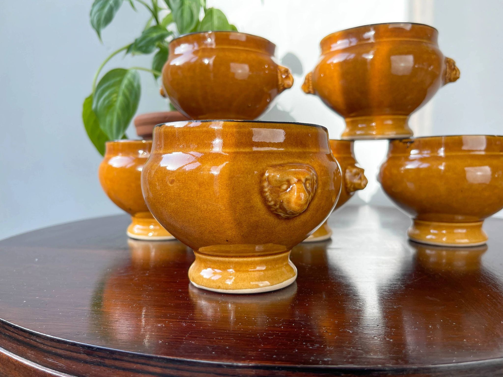 6 onion soup bowls in ochre glazed stoneware by Emile Henry