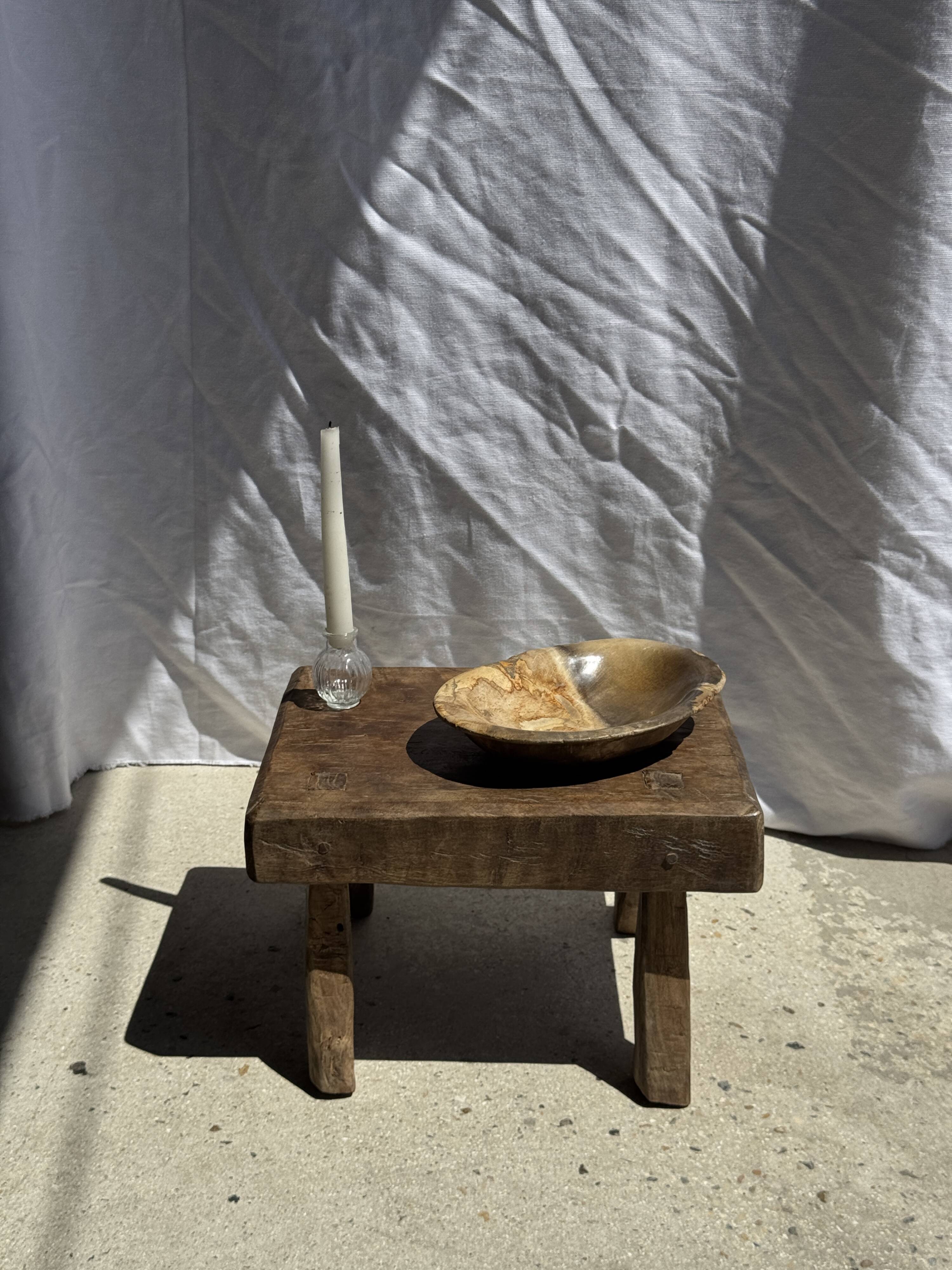 Small stool, rectangular accent stool in solid teak wabi-sabi H26