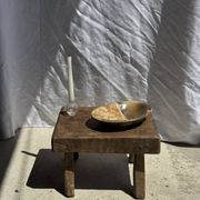 Small stool, rectangular accent stool in solid teak wabi-sabi H26