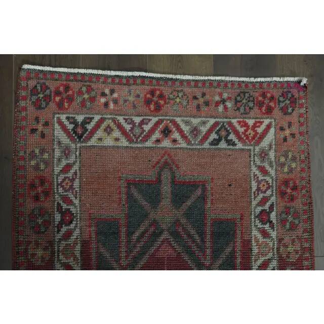 1970s Vintage Turkish Oushak Handmade Wool Cotton Pink Runner Rug 84x416