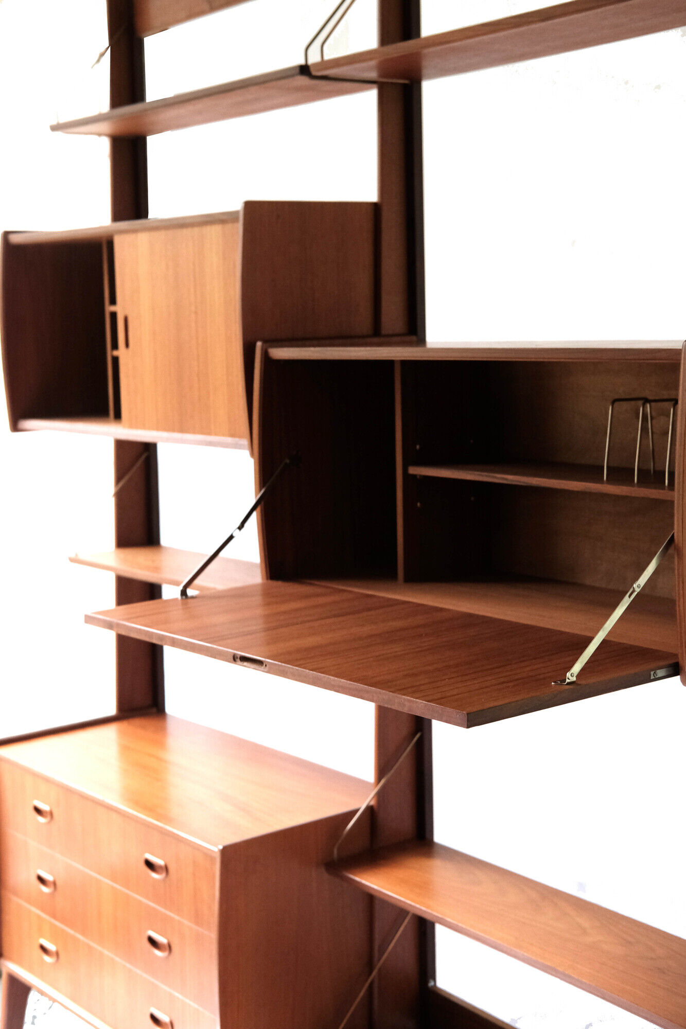Free standing teak wall unit by Torbjorn Afdal for Bruksbo Tyristrand, 2 Modules, Norway 1960's