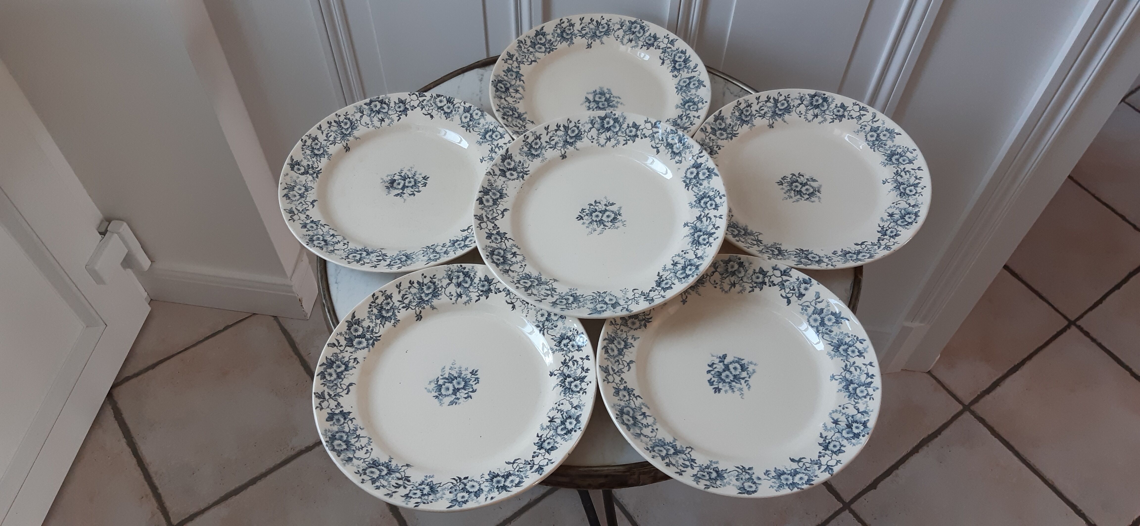 Set of 6 flat plates Terre de Fer model "Aster" XIXth