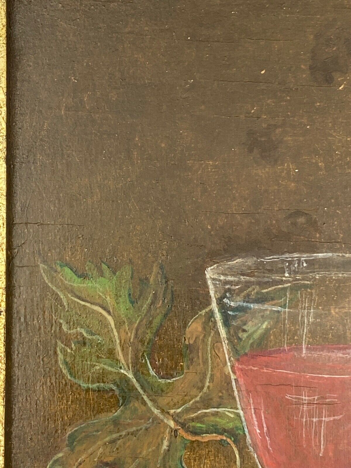 Oil panel monogram eg to identify still life fruits glass wine