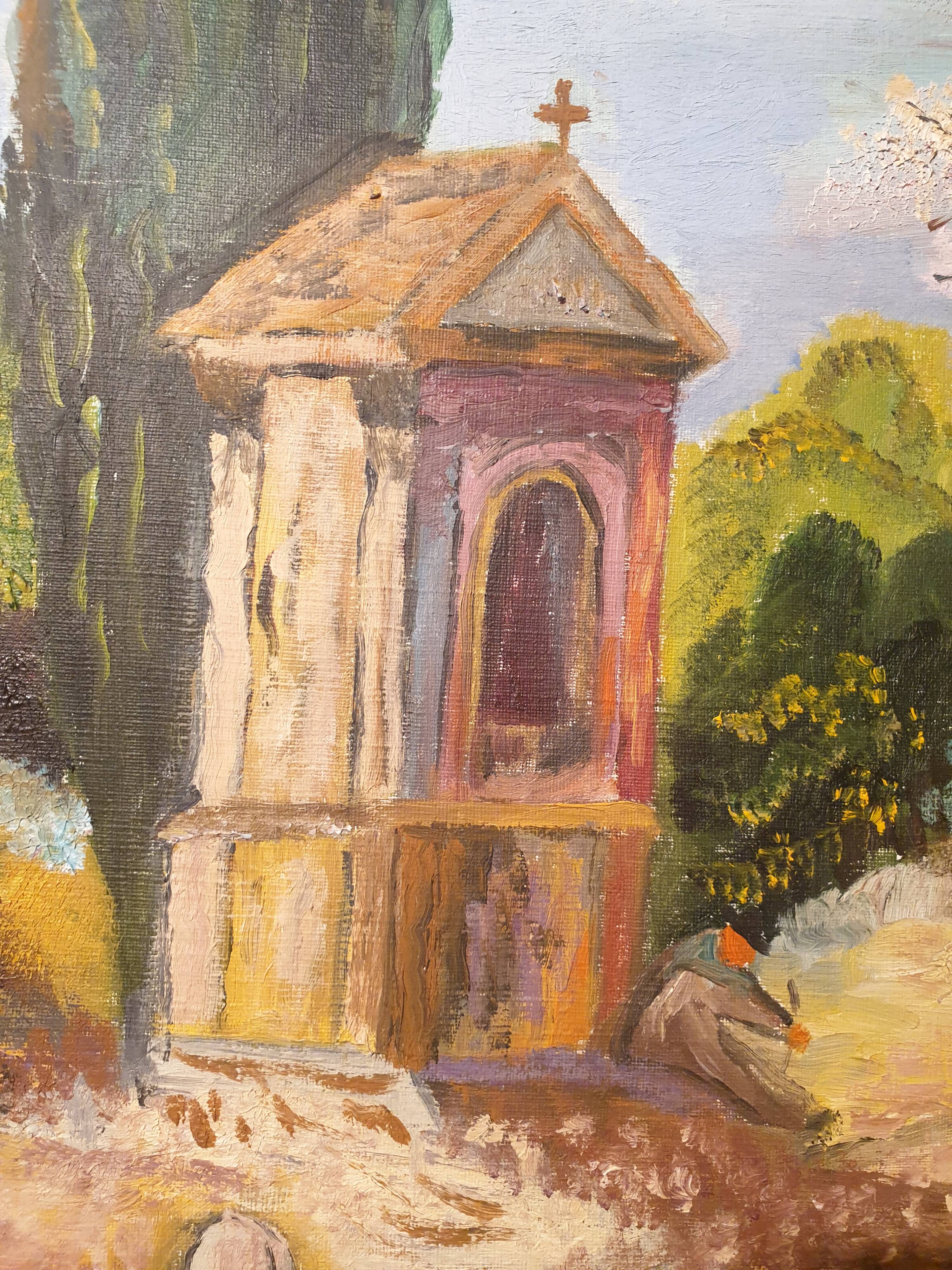Regionalism Provence Painting Oil on canvas Oratory Sheep dated and signed