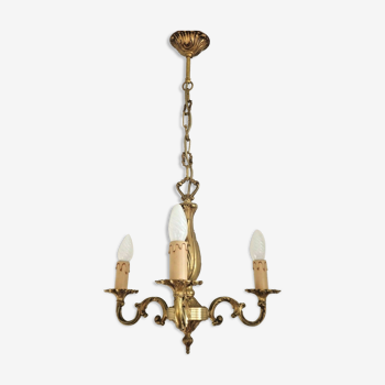 Lustre en bronze vintage Français 3 Light Mid Century avec détail de feuille 3071