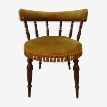 Walnut and velvet chair, gold-colored matching fringes