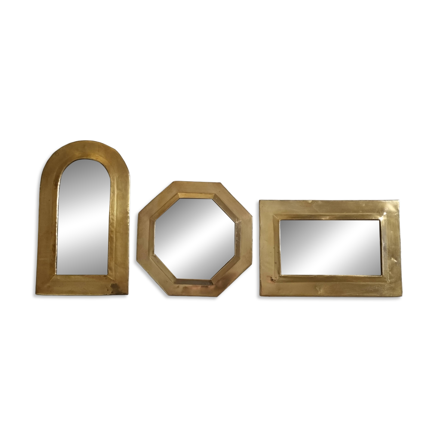 Set of 3 wall mirrors in brass, Moroccan craftsmanship, 20 cm