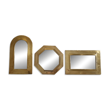 Ensemble de 3 miroirs muraux en laiton, artisanat marocain, 20 cm