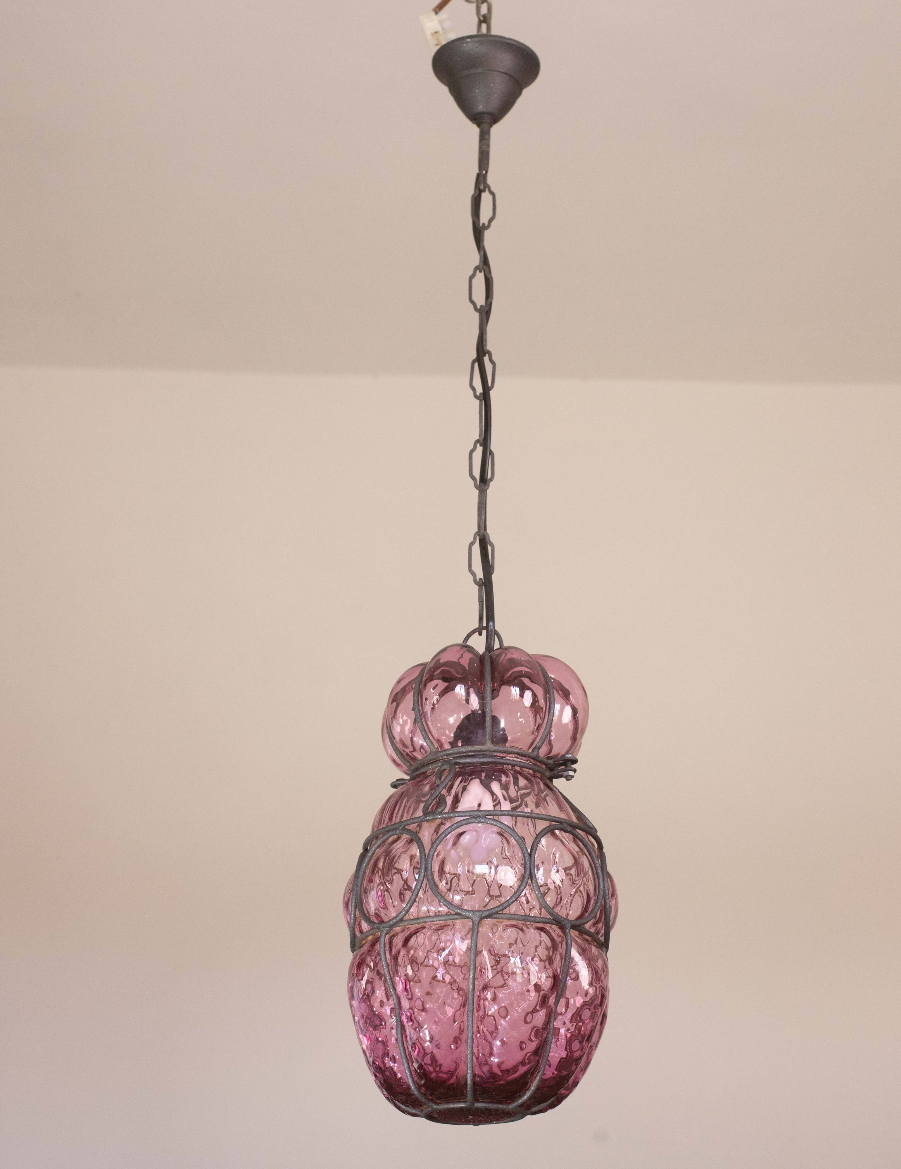 Plum colour Venetian Lantern, Seguso Murano Glass, Italy, 1950s