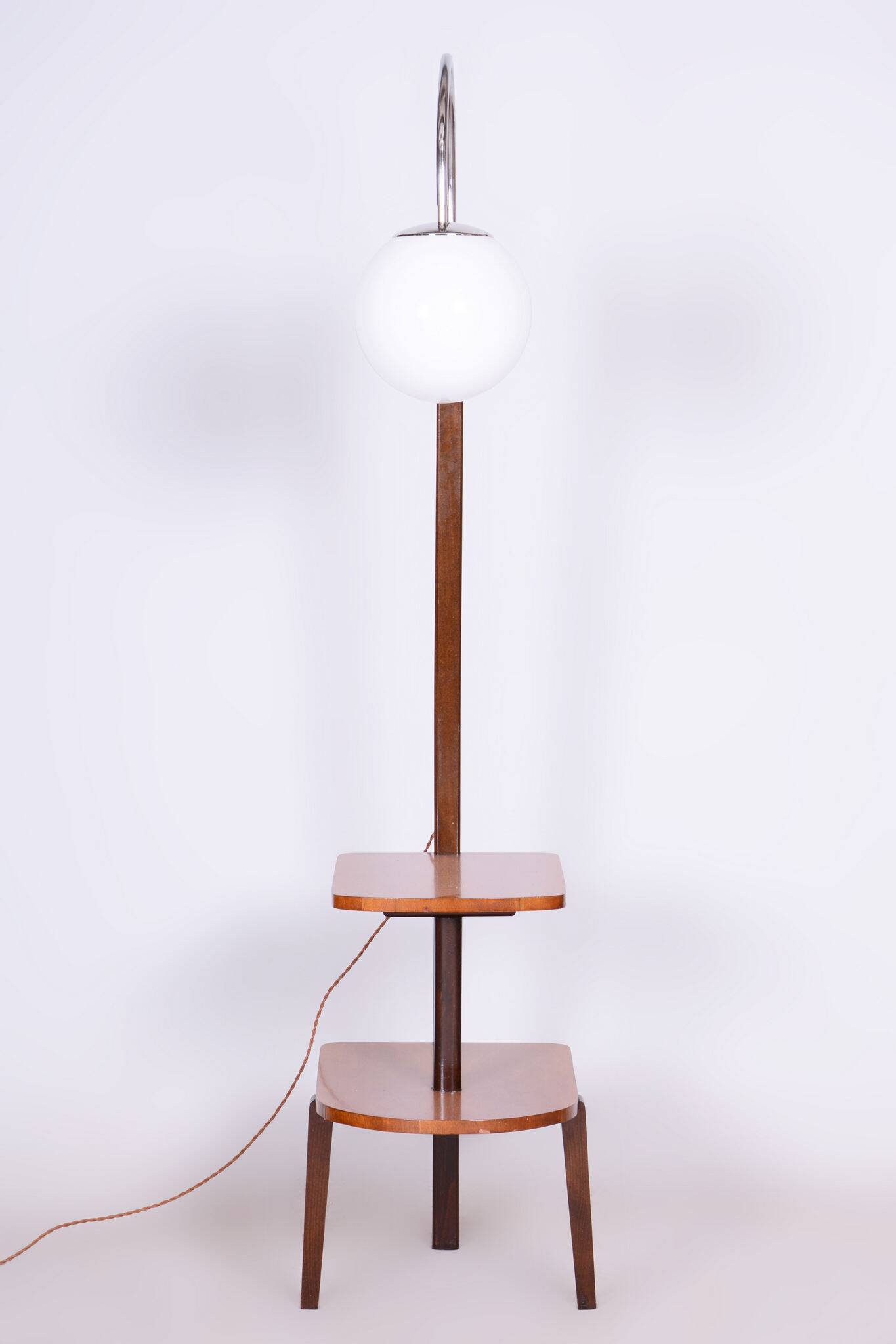 Restored ArtDeco Floor Lamp, J. Halabala, UP Zavody, Walnut, Czechia, 1930s