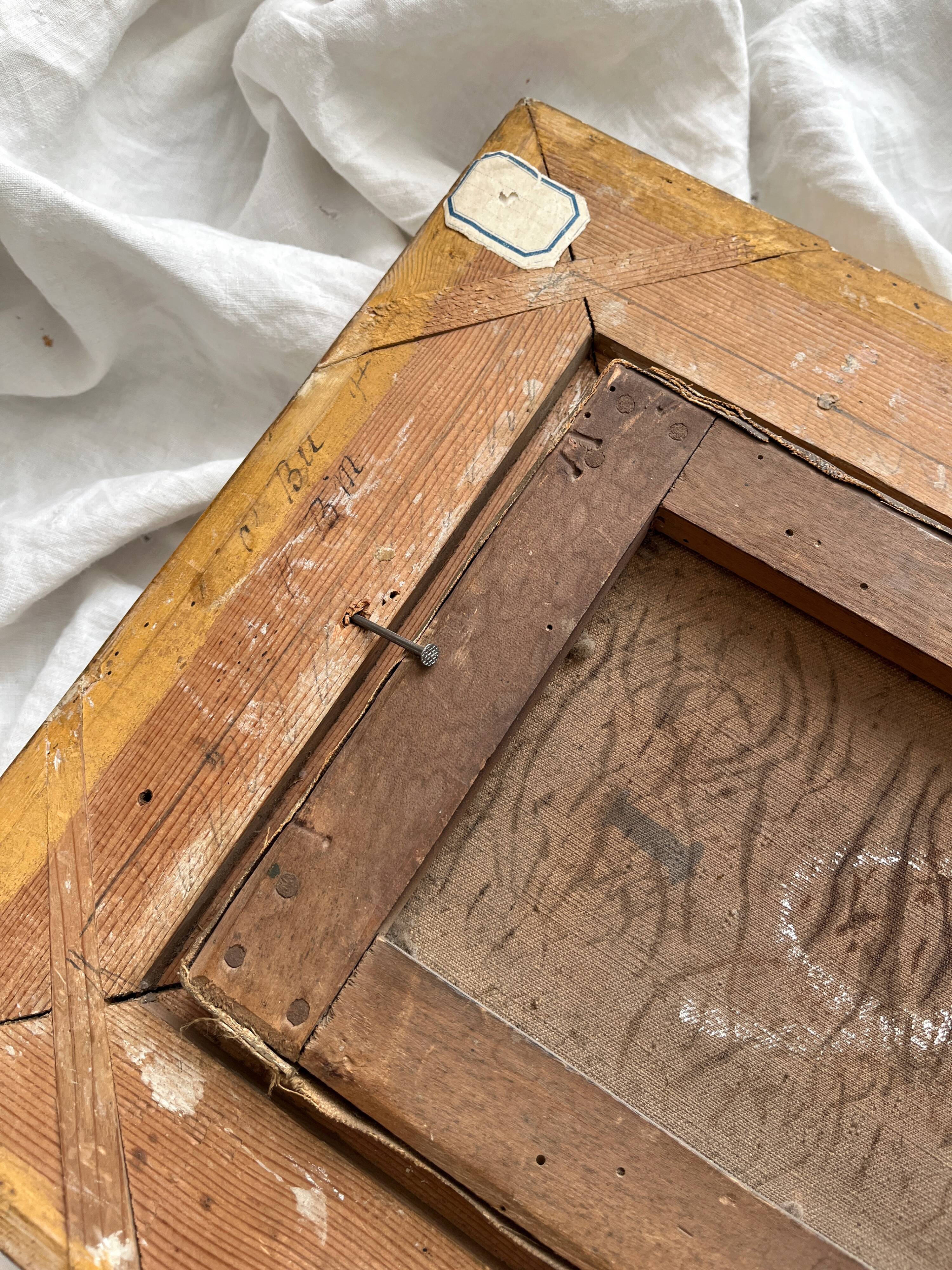 Old oil painting on canvas countryside landscape 19th