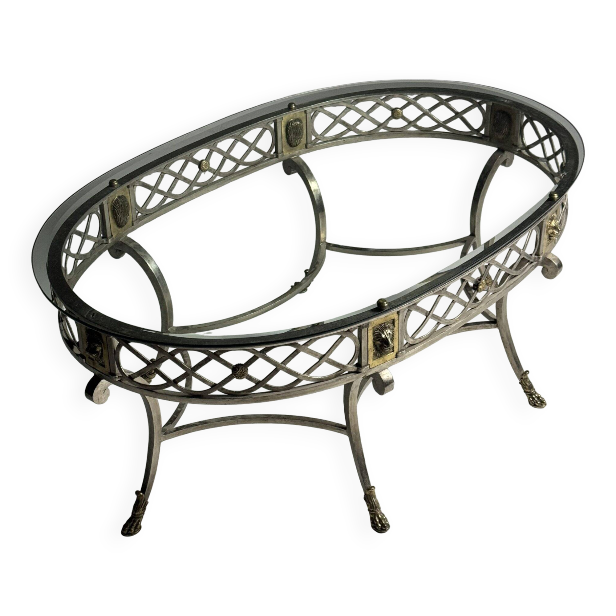 Empire style coffee table metal with glass top