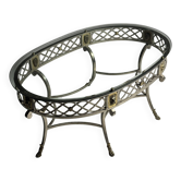 Table basse de style Empire en métal avec plateau en verre