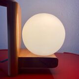 Vintage pine wall lamp with opaline globe