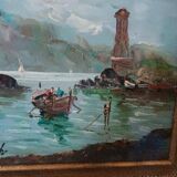 Oil painting Giovanni Bertè 60s/70s river landscape
