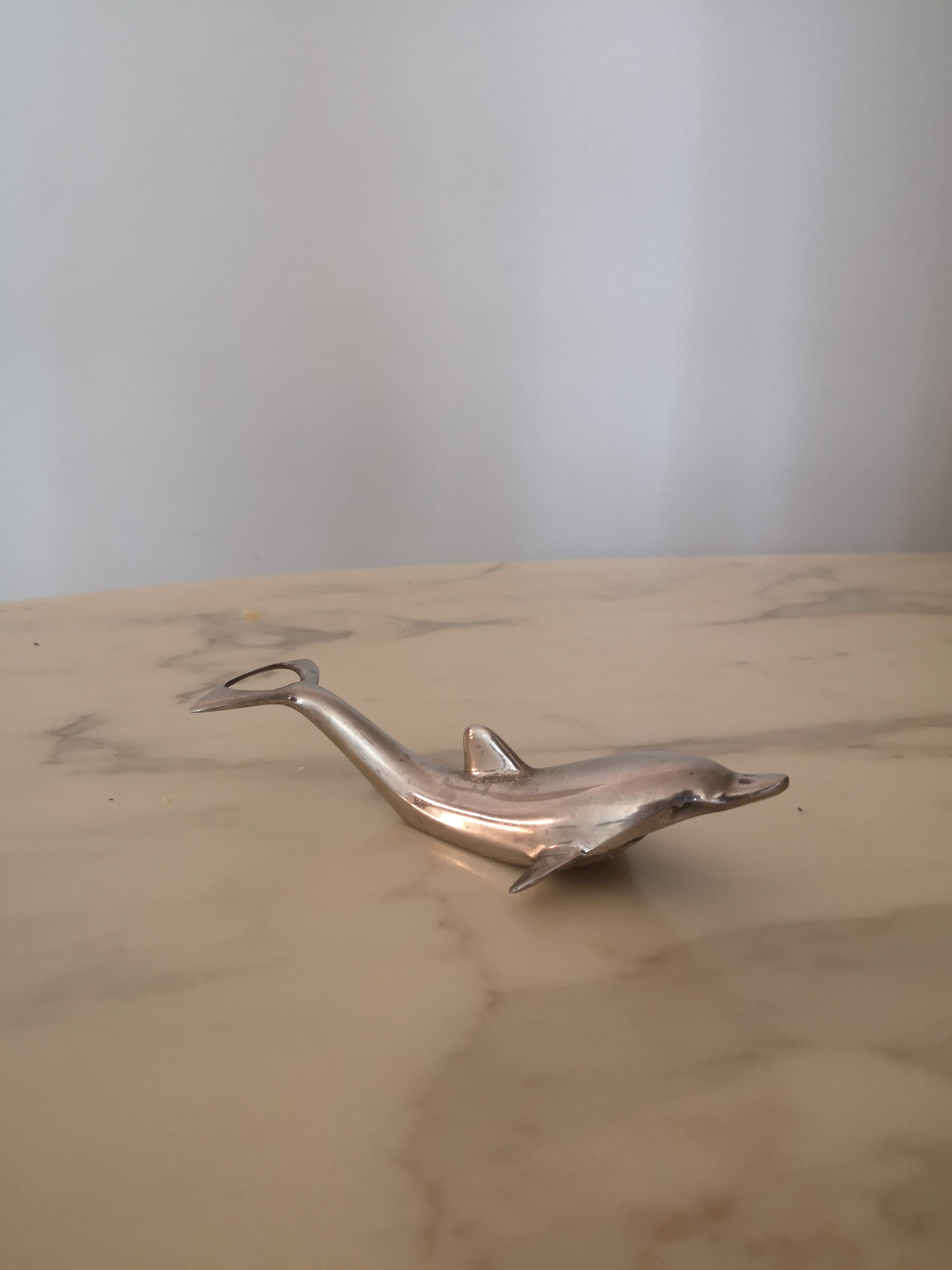 Vintage bottle opener in silver metal, 1950