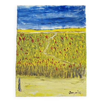 Thierry Deroyant (né en 1955) - Huile sur toile - "La campagne" - Signée