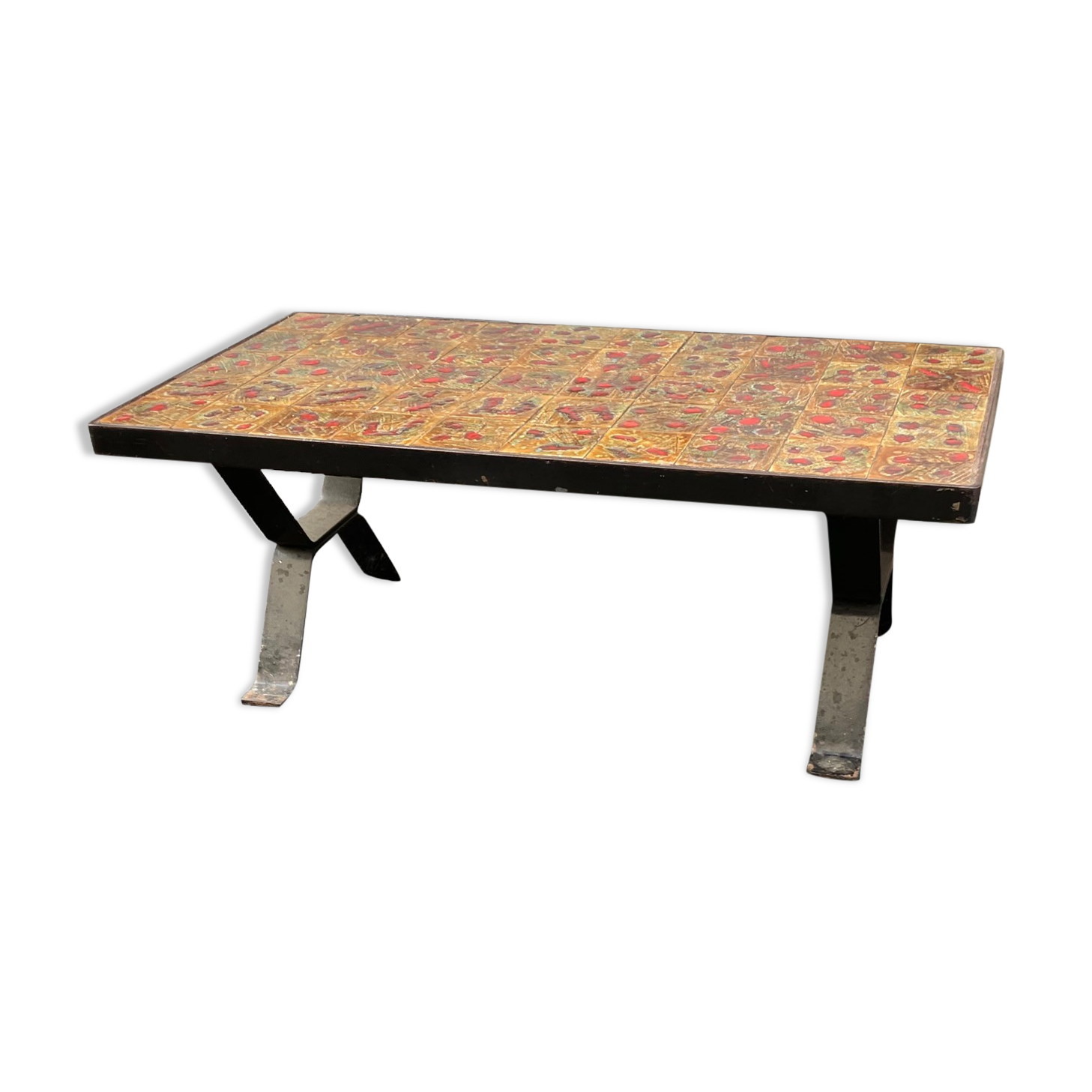 Midcentury coffee table in ceramic and cast iron