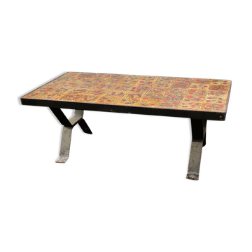 Table  basse midcentury en céramique et fonte