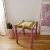 Wooden stool. Vintage stool. woven stool