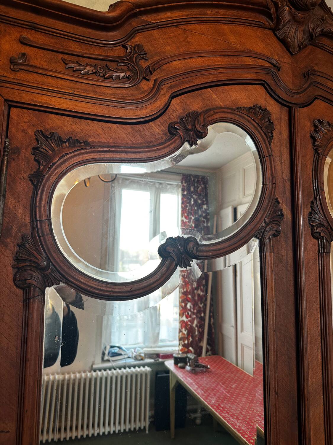 Carved walnut wardrobe – late 19th century Louis XV style