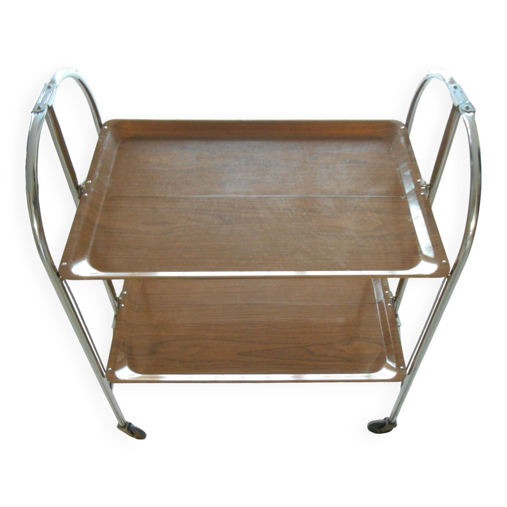 folding metal and wood serving trolley