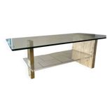 Glass and travertine coffee table from the 70s